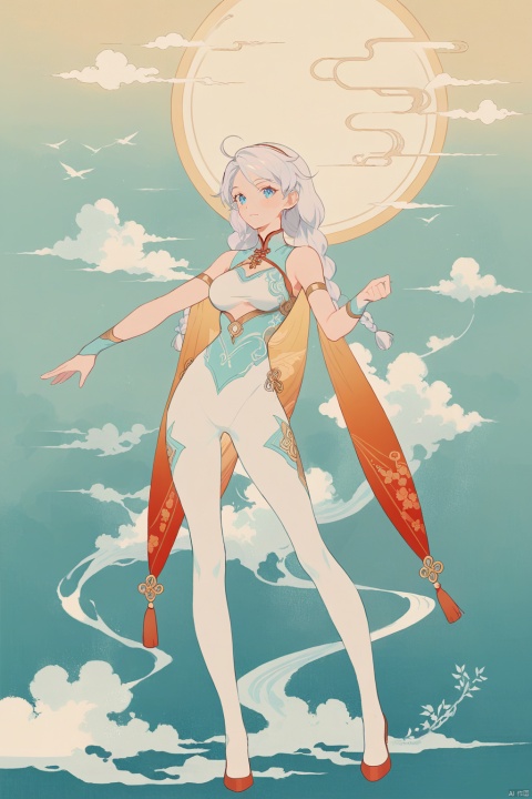  line art,line style,as style,best quality,masterpiece,
 The image features a Q version of cute cartoon girl wearing ancient costume, simple pattern, full body portrait, standing pose, legs straight, hands on both sides, minimalist painter style, ancient Chinese style, vector illustration, clean background
kiana kaslana, White Comet, 1st clothes, 1girl, blue eyes, braid, long hair, twin braids, white hair, bangs, breasts, bodysuit,