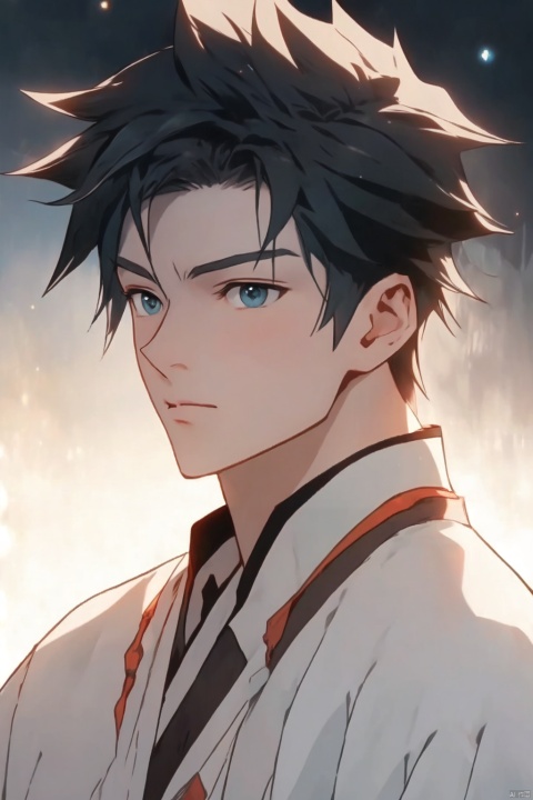  1boy, masterpiece,quiff, detailed eyes, solo, upper body,sboe,juvenile,Becoming a man, Formed by light,starry_background, cozy anime, qi,wzry