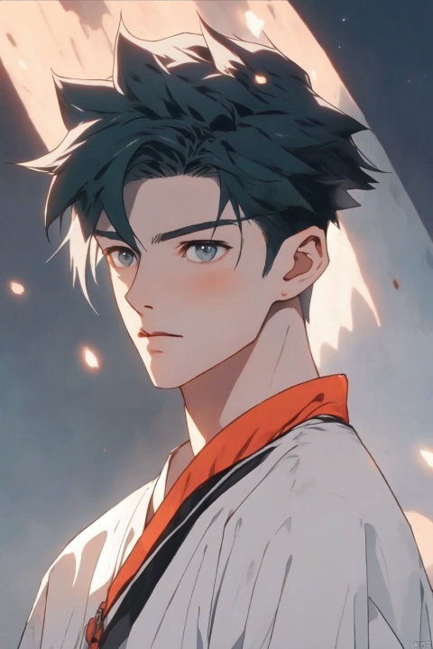  1boy, masterpiece,quiff, detailed eyes, solo, upper body,sboe,juvenile,Becoming a man, Formed by light,starry_background, cozy anime, qi,wzry