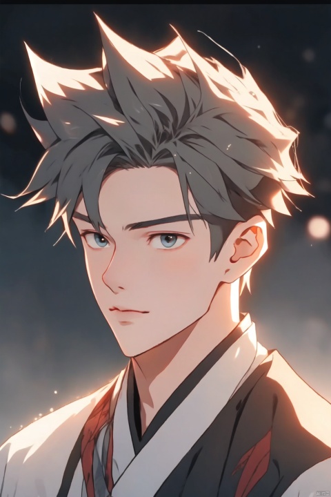  1boy, masterpiece,quiff, detailed eyes, solo, upper body,sboe,juvenile,Becoming a man, Formed by light,starry_background, cozy anime, qi,wzry