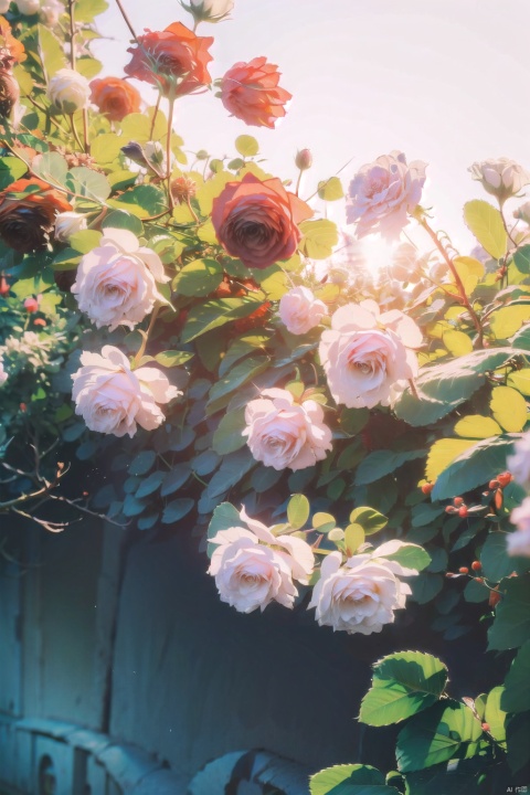  (official art, 8k wallpaper, ultra detailed, High quality, best quality),white flowers ,butterfly,vintage filter,among flowers, rose, colorful rose, a sea of flowers
backlight,limited_palette,white,field s of flowers, lhj,bright light