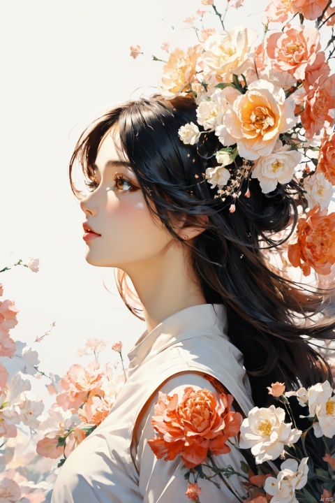  Official art, 8k wallpaper, super detailed, beautiful and beautiful, masterpiece, best quality, (fractal art: 1.3), lines, illustration, 1 girl head, white background, very detailed, bright colors, romanticism, mtianmei