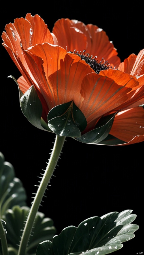  Papaver flower,Water droplet,masterpiece,best quality,ultra highres,sd_mai,simple_background,black_background