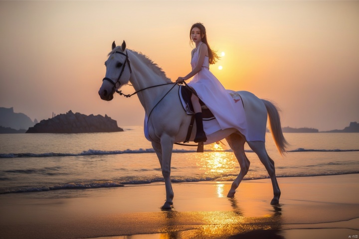  1girl, riding a horse, white armor,楠戦┈锛�  