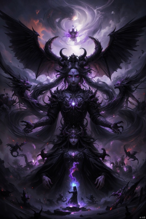  Envision a scene where the demons, having conquered heaven, now revel in their victory. The colors are dark and twisted, with the demons' forms contorted in expressions of cruel delight as they defile the once holy ground of the celestial realm.