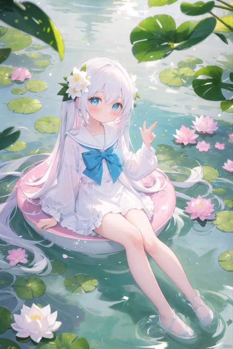  loli, petite, long hair, floating hair, messy hair, 1girl, white hair, white jacket, afloat, air bubble, bathtub, beach, berry, blue eyes, blue flower, bouquet, bow, braid, bubble, camellia, caustics, clover, coral, daisy, floral background, flower, food, fruit, hibiscus, horizon, hydrangea, in water, leaf, lily \(flower\), lily of the valley, lily pad, long sleeves, looking at viewer, lotus, ocean, partially submerged, petals on liquid, pink flower, purple flower, rain, red flower, ripples, rose, sailor collar, shallow water, snowflakes, soaking feet, solo, submerged, waves, white rose, yellow flower,,,,,, mz-hd, backlight