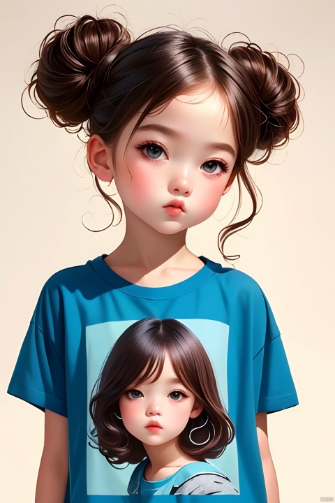 Girl, Q Edition, Illustration, Solo, Bun Head, Shirt, Brown Hair,