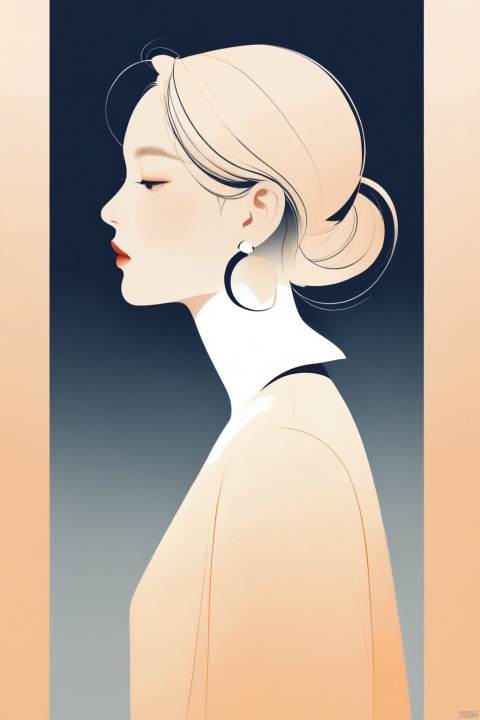 A beautiful woman with a simple office worker, illustration, minimalism, dreamlike picture, subtle gradient, calm harmony, elegant use of negative space, graphic design inspired illustration