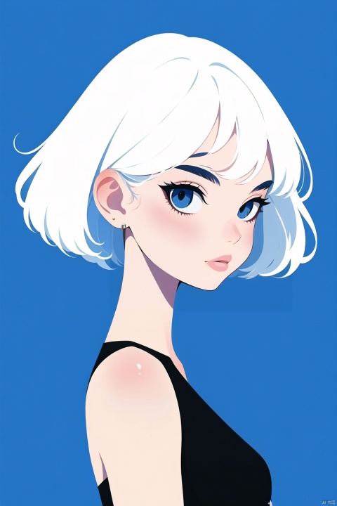 (Masterpiece :1.2), best quality, higher, very detailed CG, perfect lighting, 8k wallpaper, minimalist pure white background, a pouting girl, short hair, halter tank top, blue background