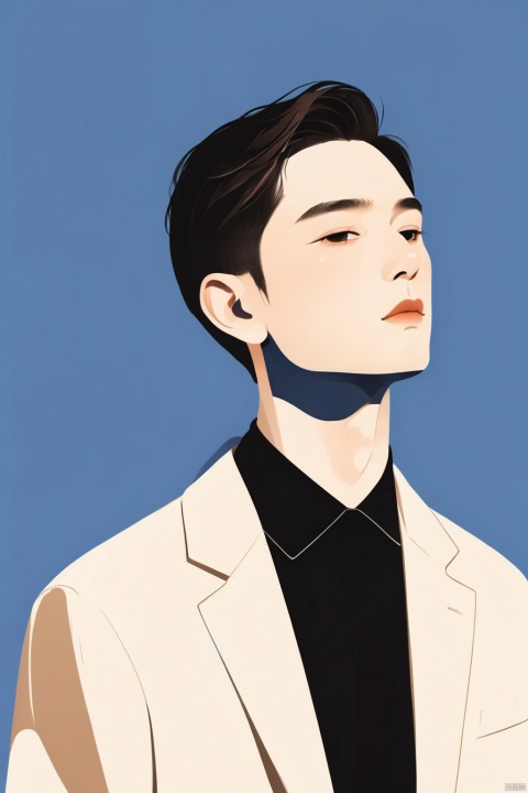  A handsome man with a simple workplace uniform, illustration, minimalism, dreamlike picture, subtle gradation, calm harmony, elegant use of negative space, graphic design inspired illustration