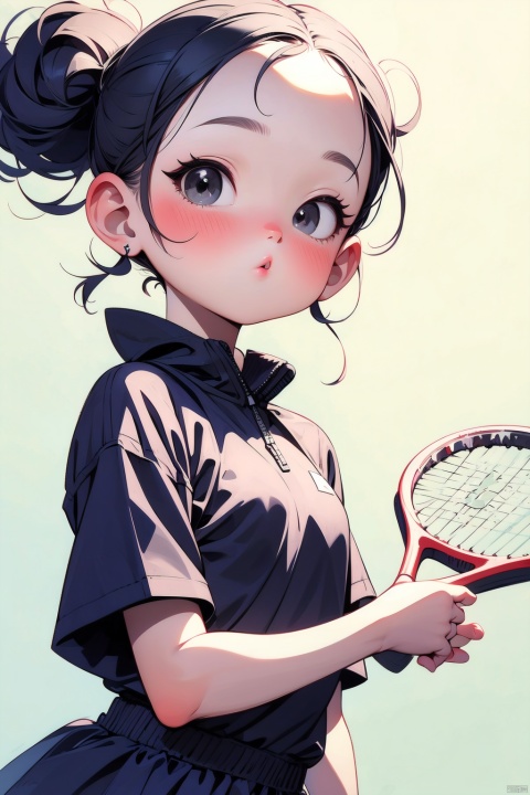 (Masterpiece), (Best quality), Q Edition, 1 girl, tennis player, solo, Simple background,