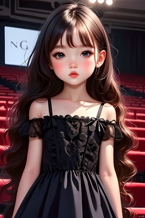Girl, Q Edition, Illustration, solo, Long hair, dress, Looking at the audience, Brown hair,
