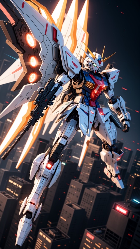  BJ_Gundam, solo, holding, green_eyes, weapon, wings, holding_weapon, gun, no_humans, glowing, robot, holding_gun, mecha, glowing_eyes, flying, science_fiction, mechanical_wings, v-fin, energy_gun, beam_rifle,
cinematic lighting,strong contrast,high level of detail,Best quality,masterpiece,. Extremely high-resolution details,photographic,realism pushed to extreme,fine texture,incredibly lifelike