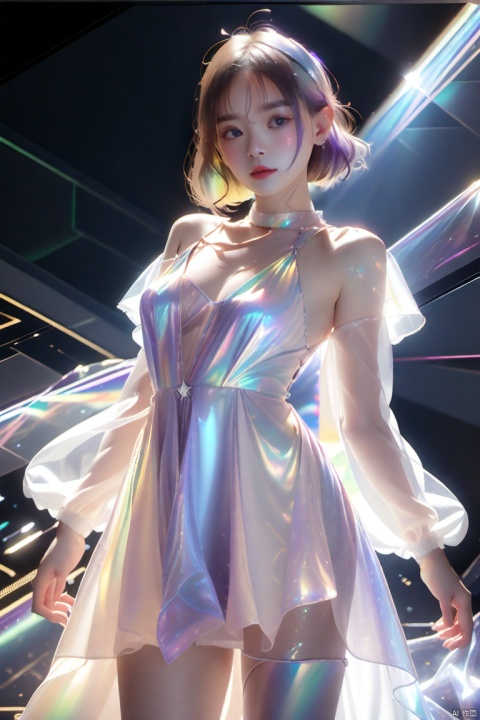 1girl, liulixl, rirdescence, see-through, holographic dress