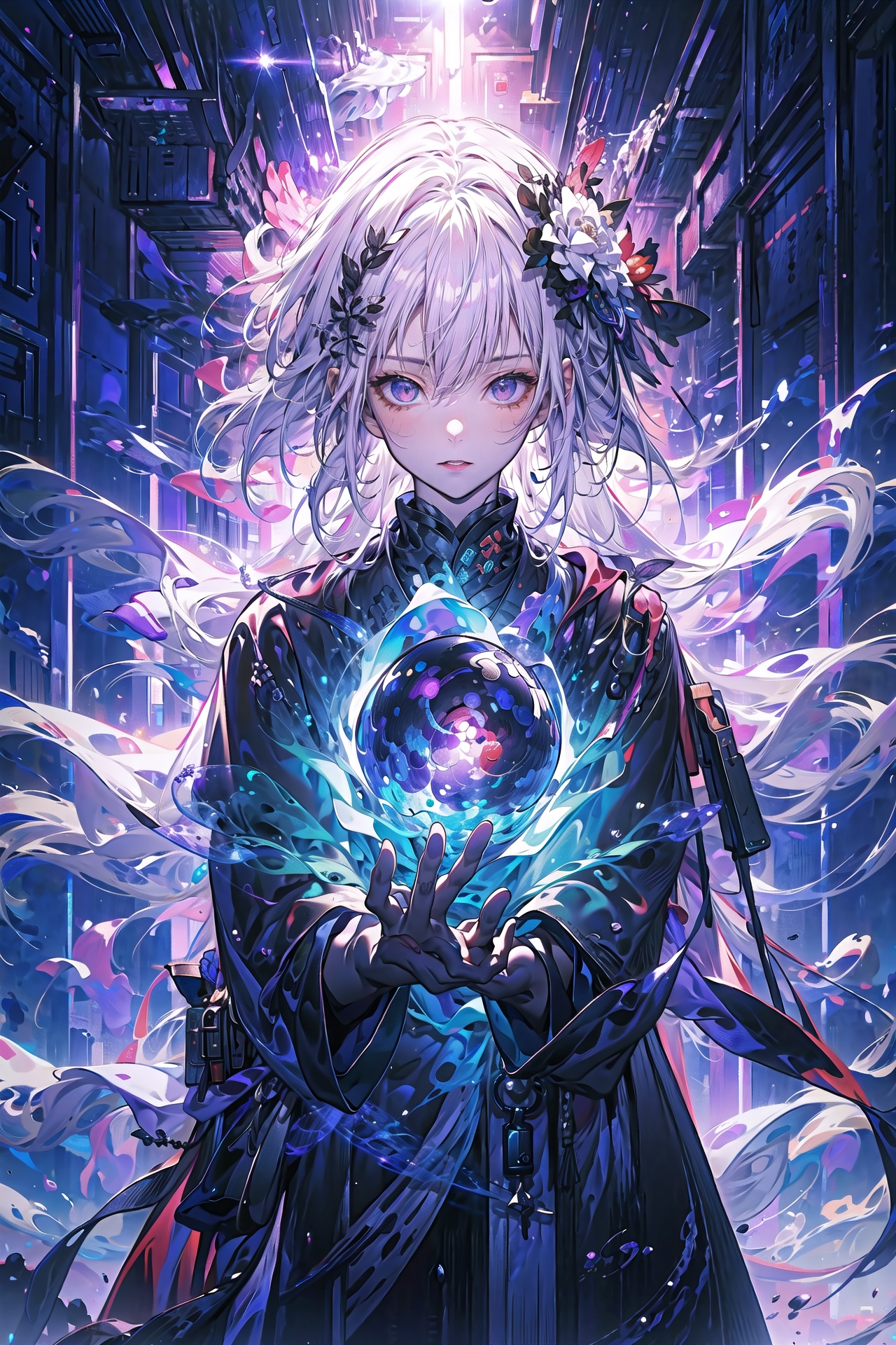 black hole,masterpiece, best quality, masterpiece,extremely detailed CG unity 8k wallpaper, 1 girl,vortex,future  space station, galaxy,vortex,earth, art of light novel cover,highres,(anime screencap),((Beautiful and detailed explosion)),taoist,evil ghost