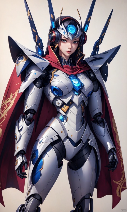  8k, best quality, masterpiece,1girl, illustration, an extremely delicate and beautiful, extremely detailed ,CG ,unity ,wallpaper, finely detail, official art, unity 8k wallpaper, incredibly absurdres, quan,ban,,red cape,malenia_blade, hjyzbrobot, machine,1girl, hjyjiazhourbt,white_armor, Mecha,Female robots, leidianjiangjun
