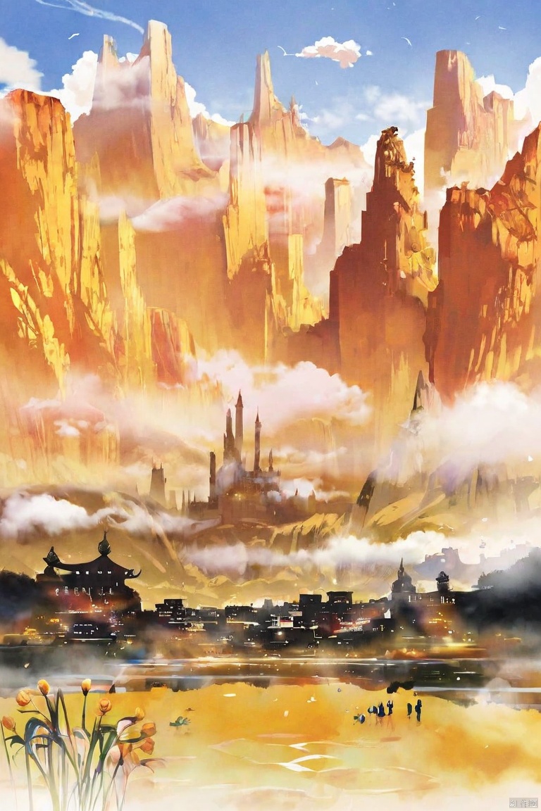  by ajimita, (score_9,score_8_up,score_7_up,score_6_up,score_5_up), ancient chinese style, 
The Yellow River stretches far into the white clouds, a solitary city amidst ten thousand towering mountains