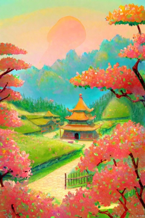  by sannso, (score_9,score_8_up,score_7_up,score_6_up,score_5_up), ancient chinese style, temple,lamasery,mountain, peach flower blossom spring