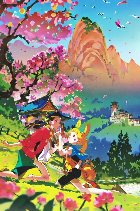  by yoneyama mai, (score_9,score_8_up,score_7_up,score_6_up,score_5_up), ancient chinese style, temple,lamasery,mountain, peach flower blossom