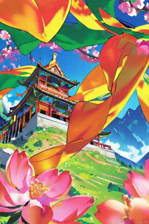  by yoneyama mai, (score_9,score_8_up,score_7_up,score_6_up,score_5_up), ancient chinese style, temple, mountain, peach flower blossom