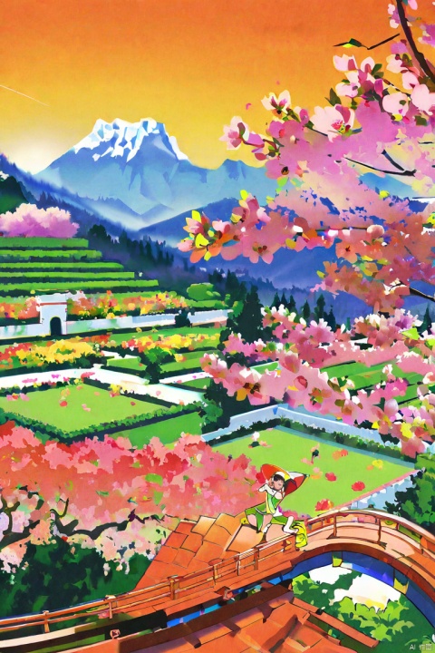  by yoneyama mai, (score_9,score_8_up,score_7_up,score_6_up,score_5_up), ancient chinese style, temple,lamasery,mountain, peach flower blossom