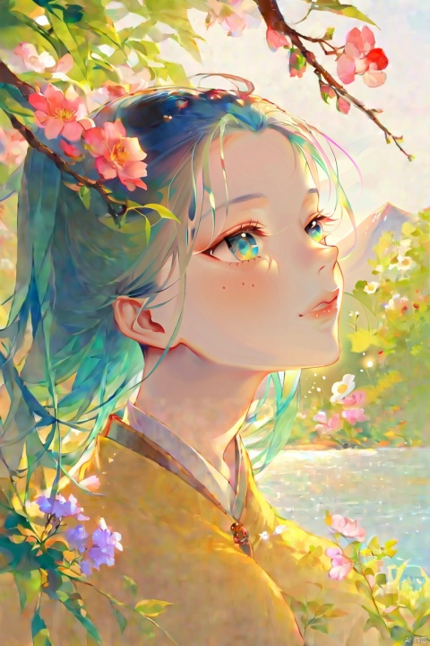 by ame hagi, portrait, photorealistic,amazing quality,highres, stunning color, radiant tones, best lighting and shadow, ultra-detailed, amazing illustration, an extremely delicate and beautiful,(score_9,score_8_up,score_7_up,score_6_up,score_5_up), ancient chinese style, Starting from tomorrow, be a happy person.
I have a house, facing the sea, with spring warmth and blooming flowers.
From tomorrow, What the flash of happiness told me,I will tell everyone.
Give each river and each mountain a warm name.
Strangers, I also bless you.
May you have a bright future.
May you and your lover end up together.
May you find happiness in the mortal world.
I only wish to face the sea, with spring warmth and blooming flowers.
