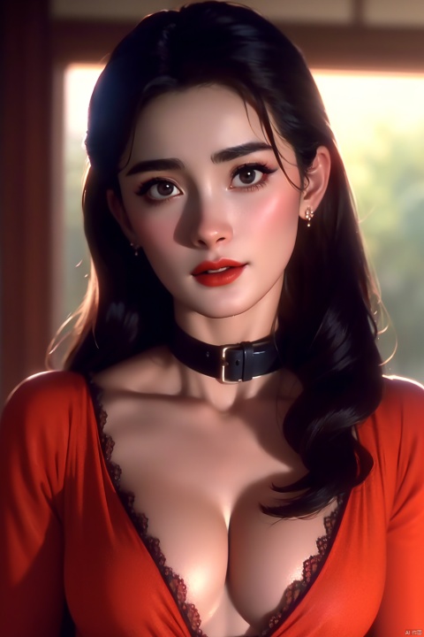  Dvd screengrab, from 1985 dark fantasy film, vintage style art, Kodachrome Photograph of a woman with pronounced hyper - feminine features designed to attract marriage - minded woman, hyper - realistic, high detail, realsitic shadow, cowboy shot, jumpsuits, lace, cleave, v shape collar, collarbone, , yangmi