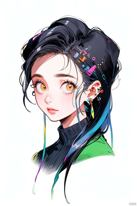  1girl, solo, long hair, looking at viewer, bangs, simple background, black hair, white background, brown eyes, jewelry, closed mouth, upper body, earrings, lips, gradient, parted bangs, gradient background, eyelashes, makeup, portrait, forehead, guidao, qzidol, BJ_Violent_graffiti