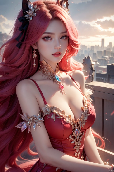  (aerial view,view of city),1girl flying in air,beautiful cute crystal girl in 26 years old, wearing crystal wear, the crystal is evil, black and pink and red glowing crystal, crystal pink hair, the power is every wear, she is evil but cute, the crystal is evil and glowing black and pink and red colors, detailed evil eyes,she has a serious expression and her lips are closed glowing crystal wear, (incredible details, cinematic ultra wide angle, depth of failed, hyper detailed, insane details, hyper realistic, high resolution, cinematic lighting, soft lighting, incredible quality, dynamic shot,,Hair with scenery,baiyueguangya,huliya,glint sparkle,1 girl,tifa