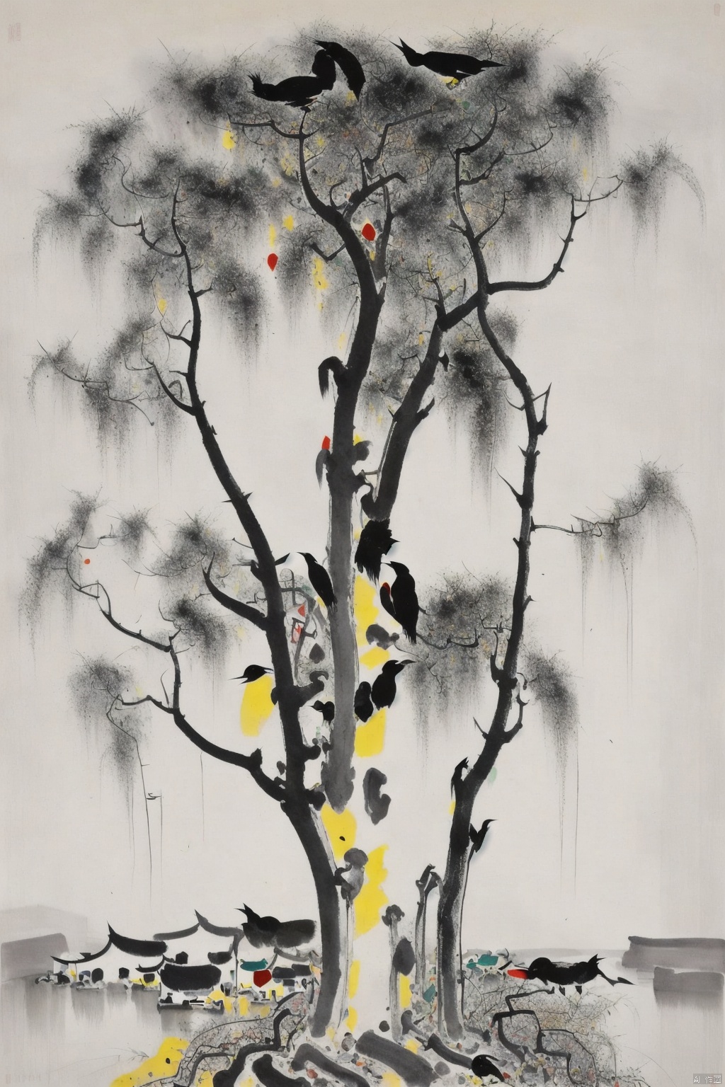 The withered vines, old trees, and cawing crows,wuguanzhong,abstract