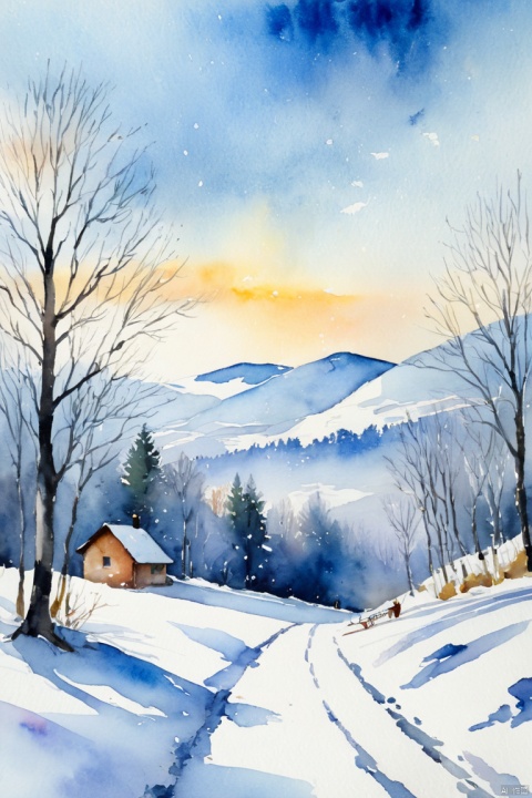  last snow, exhale white breath, goodbye for a while, watercolor painting illustration, traditional media, impressionism, rating:safe 4k, best quality, masterpiece