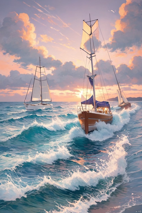 ocean, sailboat, purple sky, sunset