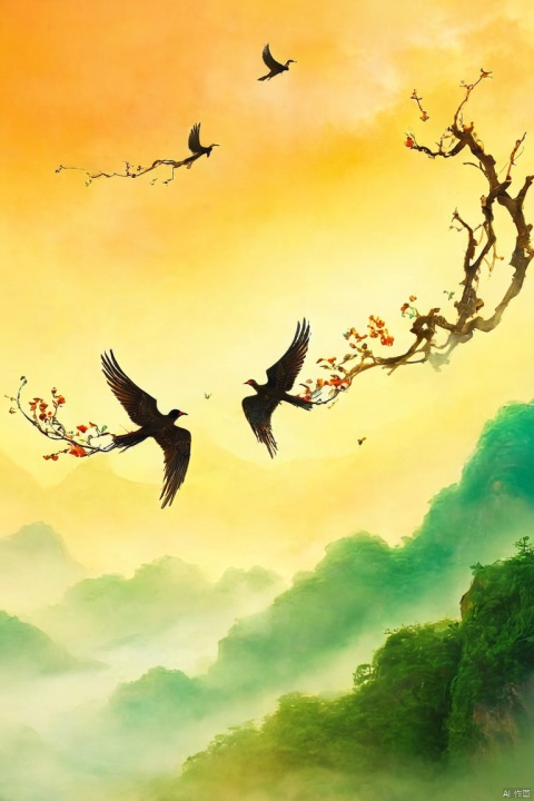  by chi4, (score_9,score_8_up,score_7_up,score_6_up,score_5_up), ancient chinese style, May we be like a pair of birds flying wing to wing in the sky, and like a branch intertwined on the earth