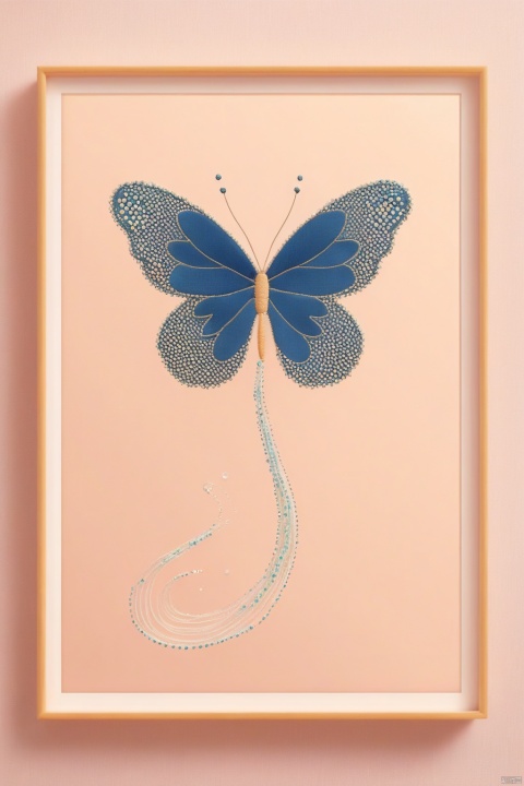 Butterfly dotted with water, streamer art, minimalist design, silk transparent embroidery style,