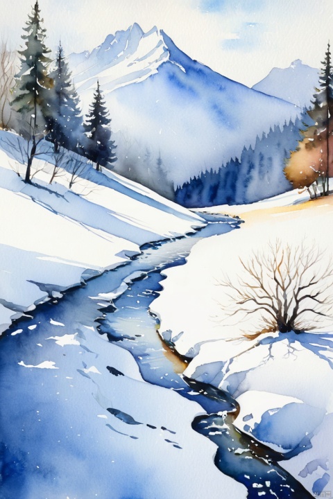  last snow, exhale white breath, goodbye for a while, watercolor painting illustration, traditional media, impressionism, rating:safe 4k, best quality, masterpiece