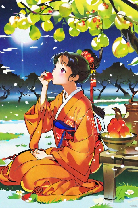  by yoneyama mai, (score_9,score_8_up,score_7_up,score_6_up,score_5_up), ancient chinese style, blowing snow, pear blossom trees