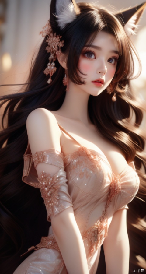  beautiful cute crystal girl in 16 years old, detailed evil eyes, (incredible details, cinematic ultra wide angle, depth of failed, hyper detailed, insane details, hyper realistic, high resolution, cinematic lighting, soft lighting, incredible quality, Realistic Skin,Solo,beautiful face,Large Breasts,((Sheer Dress)),lowleg,(off-shoulder dress),(One shoulder strap fell off),Long Wavy Hair, Cowboy Shot, Smooth shoulders,Slim Waist,dynamic shot,Hair with scenery,The eye,yuyao,(huliya,fox,(fox ears:1))