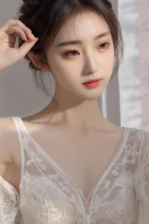 1girl,best quality,masterpiece,RAW photo, detailed face, beautiful symmetrical face, cute natural makeup, sadness, feminine, highly detailed, a 1girl, (full body:0.8),  oriental minimalism, subtle elegance, hd , in the style of elegant clothing,  realistic yet ethereal, simplistic designs, oriental, whimsical shapes, serene harmony beautiful symmetrical face, elegant, feminine, highly detailed, intricate,best quality, ultra-detailed, masterpiece, hires, 8k,(photorealistic),transparent,