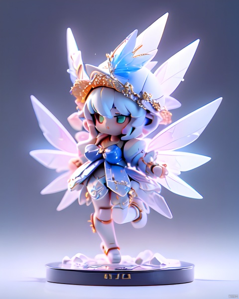  gdsj,(Full body photo),1 Transparent cute fairy,(Exquisite hat:1.2),Fantasy glow,clean,white background,(Raytracing, HDR, Reasonable design, High detail, Masterpiece, Best quality, Ultra HD),light blueuniform,, ( figma:0.8)