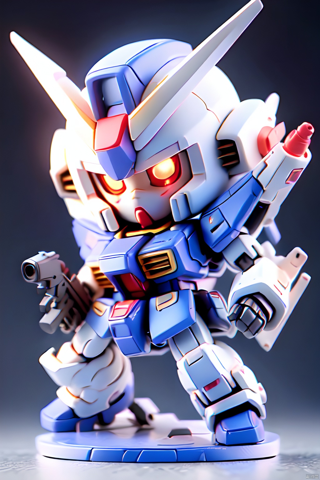  gdsj,robot,mecha,chibi,solo,no humans,weapon,v-fin,gun,holding,space,mobile suit,holding weapon,holding gun,beam rifle,clenched hand,science fiction,glowing,energy gun,glowingeyes,, ( figma:0.8)