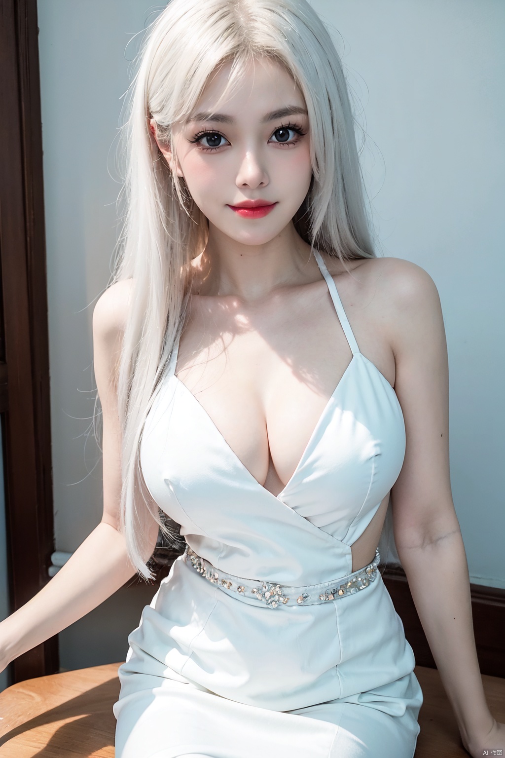  Masterpiece, 8k, best quality, minimalism,
A girl with long white hair, closed mouth smile, butterfly, female focus, sexy figure, solo, crystal, white dress,duck,1girl