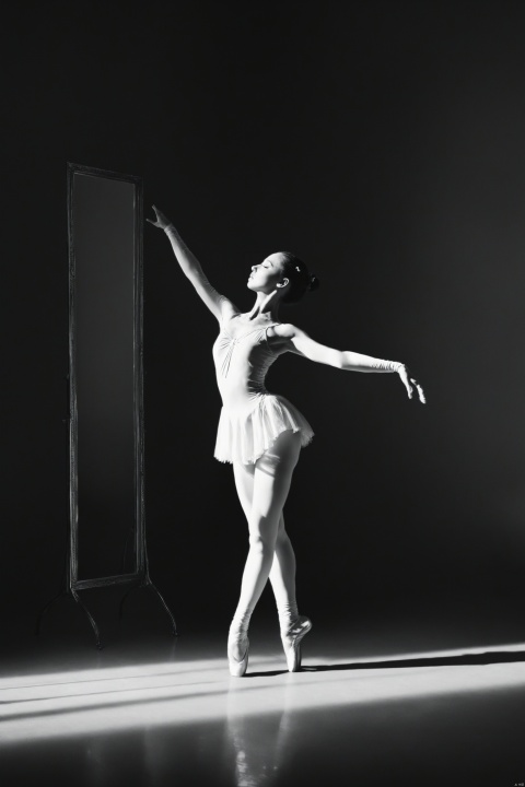  1girl,Ballet costumes, rhythmic gymnastics performances, light and shadow contrast,(looking at viewer), mirror_room,(low quality:2), (normal quality:2), lowres, normal quality, ((grayscale)),acnes, (ugly:1.331), (duplicate:1.331), (morbid:1.21), (mutilated:1.21), (tranny:1.331), blurry, (bad anatomy:1.21), (bad proportions:1.331), extra limbs, (disfigured:1.331), (missing arms:1.331), (extra legs:1.331), (unclear eyes:1.331), lowers, extra digit,bad hands, (((extra arms and legs))),