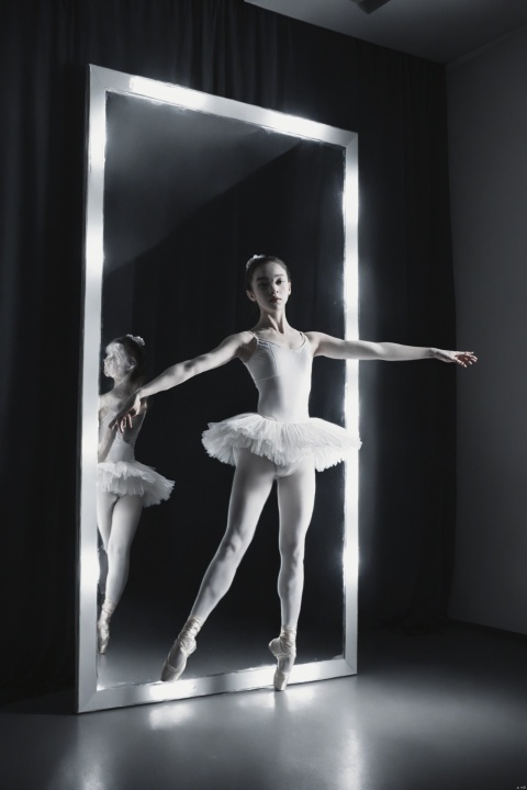 1girl,Ballet costumes, ballet performances, light and shadow contrast,(looking at viewer), mirror_room,(low quality:2), (normal quality:2), lowres, normal quality, ((grayscale)),acnes, (ugly:1.331), (duplicate:1.331), (morbid:1.21), (mutilated:1.21), (tranny:1.331), blurry, (bad anatomy:1.21), (bad proportions:1.331), extra limbs, (disfigured:1.331), (missing arms:1.331), (extra legs:1.331), (unclear eyes:1.331), lowers, extra digit,bad hands, (((extra arms and legs))),
