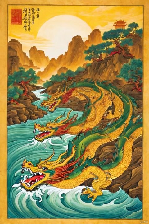  by chi4, (score_9,score_8_up,score_7_up,score_6_up,score_5_up), ancient chinese style,  
Above, the six dragons of the sun return to their lofty standard; below, there are rapids that rush against the current, turning back like a winding river