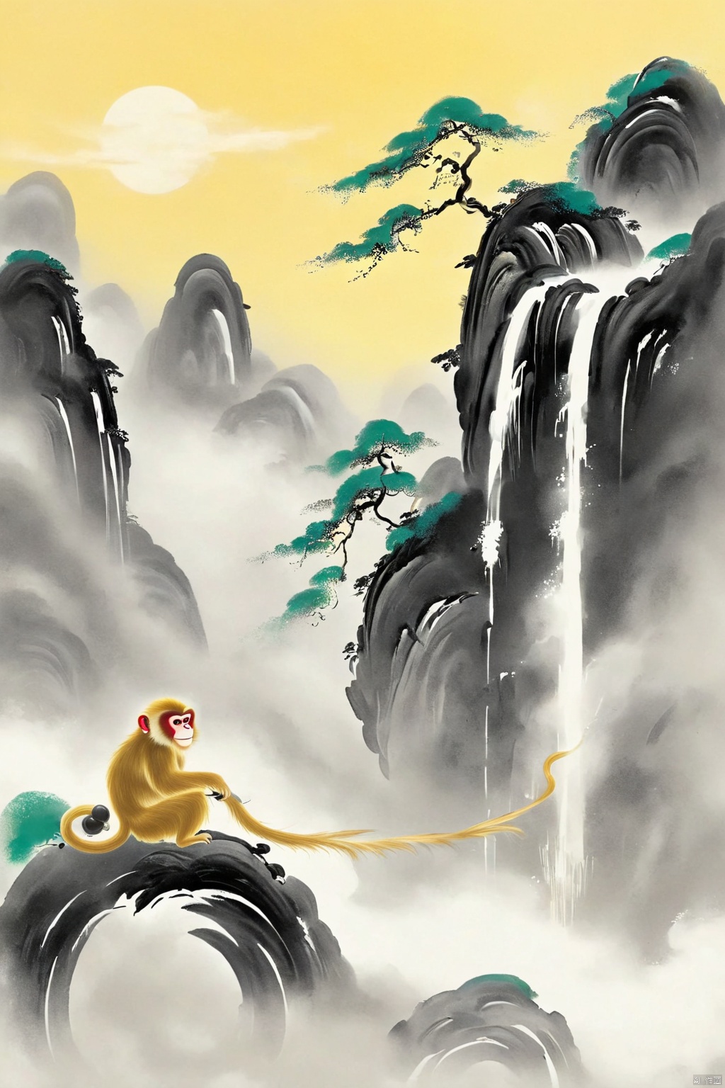 The golden monkey rises with a thousand-catty rod, and the jade universe clears up ten thousand miles of dust.