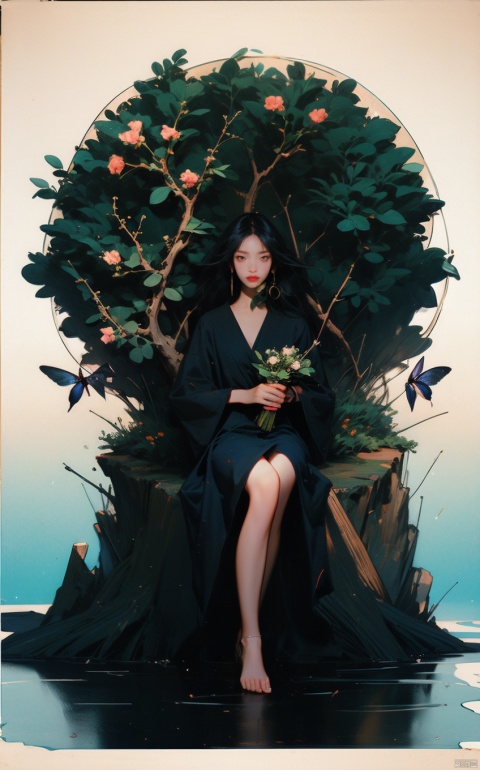  best quality, masterpiece, photo realistic,highly detailed, fashion photography, full body shot,full body photo,(a girl sitting on seawater:1.1), (seawater:1.1), reflection in water, lantern, (bonsai:1.1), (firefly: 1.4), purist, esoteric,occult, geometric,(night:1.1), (gold/black theme:1.2),nature, dress, flowers,butterfly,girl, Aesthetic Background,sen,plan,flowers,tree,guanyin,bj_Devil_angel,flower,machinery,fairy tale girl,vortex,Chinese style,nvshen,ghostdom,Night scene,Colorful portraits,baihuaniang,evil ghost