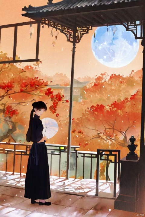  by ajimita, (score_9,score_8_up,score_7_up,score_6_up,score_5_up), ancient chinese style,  
The moon hangs like a hook. In the deep courtyard, the lonely parasol tree locks in the clear autumn