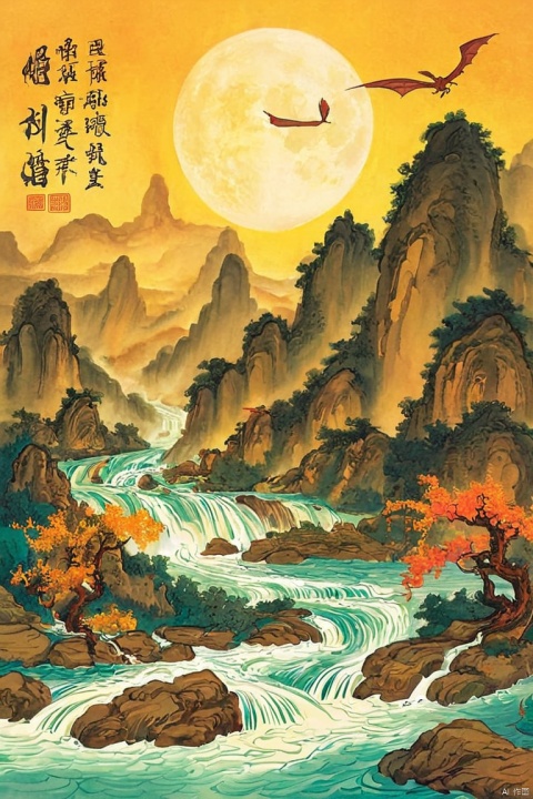  by chi4, (score_9,score_8_up,score_7_up,score_6_up,score_5_up), ancient chinese style,  
Above, the dragon of the sun and the phoenix of moon return to their lofty standard; below, there are rapids that rush against the current, turning back like a winding river,