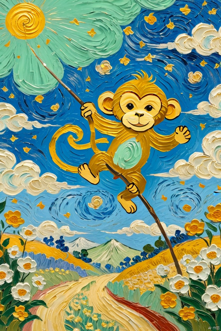  Impressionism fine art impasto on canvas by Van Gogh. The golden monkey rises with a thousand-catty rod, and the jade universe clears up ten thousand miles of dust.
