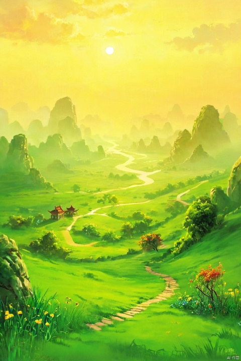 by chi4, (score_9,score_8_up,score_7_up,score_6_up,score_5_up), ancient chinese style,  
The distant fragrance invades the ancient path,
The sunny green connects the desolate city